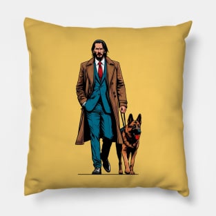 John Wick Walking with a German Shepherd Pillow