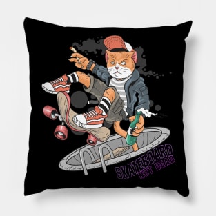 cat skateboard pop punk Pillow