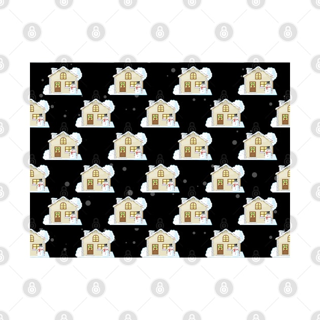 Christmas House Pattern - Black Background by DesignWood Atelier