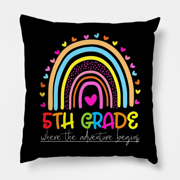 Rainbow 5th Grade Where The Adventure Begins Pillow by Red and Black Floral