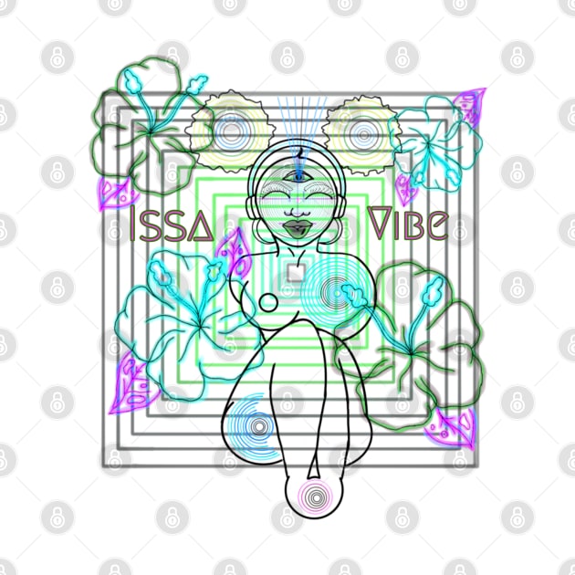 Psychedelic Issa Vibe Spacey Earth Girl (kawaii green bg, green and pink variation) by VantaTheArtist