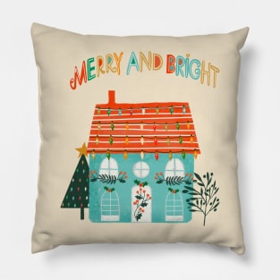 Christmas house merry and Bright Pillow