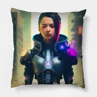 Abstract Cyberpunk Female Cyborg Pillow