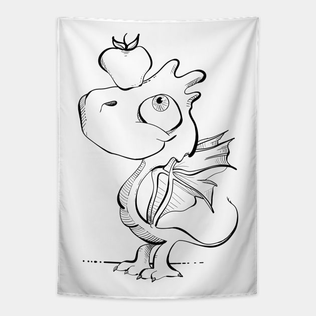 Baby Dragon with Apple Tapestry by Jason's Doodles