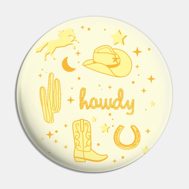 Pastel Cowboy Hat and Boot Pattern Yellow Cowgirl Aesthetic Pin by YourGoods