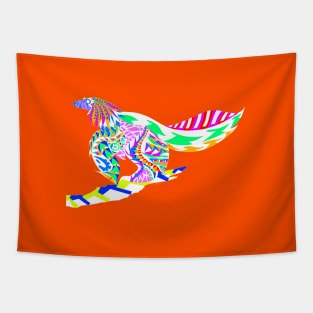 orange winged velociraptor the bird dinosaur ecopop Tapestry