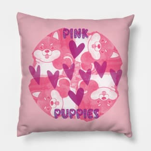 Pink Puppies Heart Tile Pattern Pillow