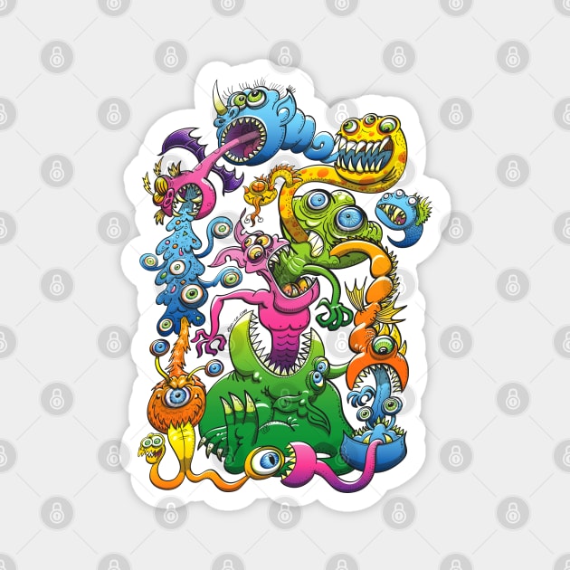 Monstrous creatures in a spooky messy scene Magnet by zooco