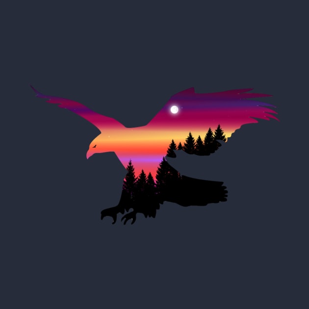 Beautiful Flying Eagle Surreal Sky Silhouette Artwork by Wishtopia