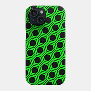 Pattern hexagonal green on black background Phone Case