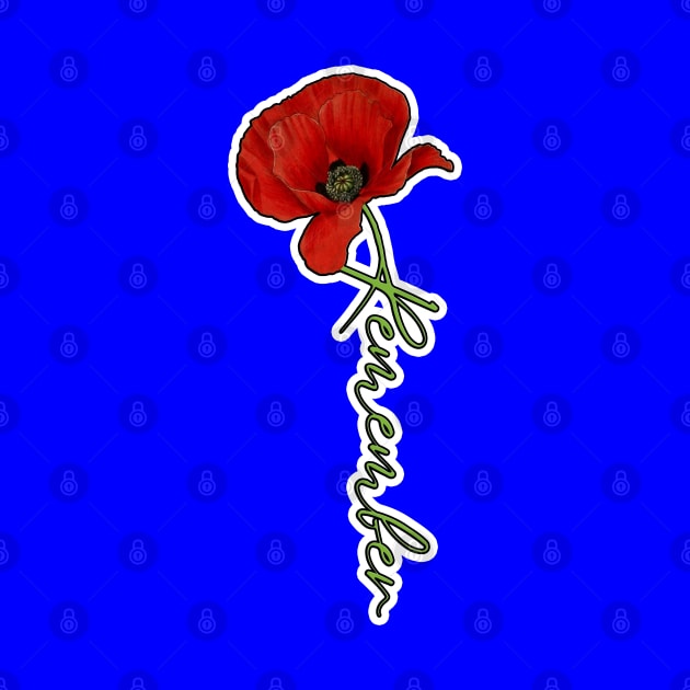 Red Poppy Flower with Memorial Text Stem Vertical Pocket Version (MD23Mrl007c) by Maikell Designs