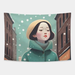 Girl enjoying winter Tapestry