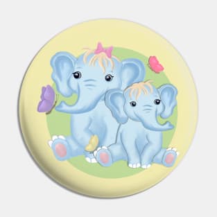 Mom and baby elephant with butterflies Pin