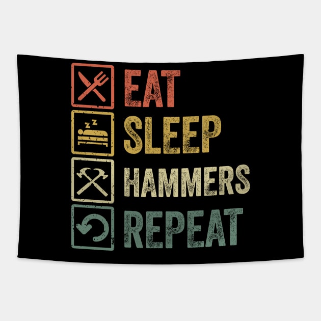 Funny eat sleep hammers repeat retro vintage gift Tapestry by Lyume