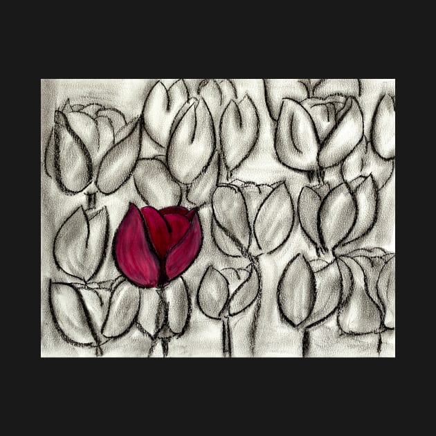 Red Tulip on Black and White by Compassandbliss