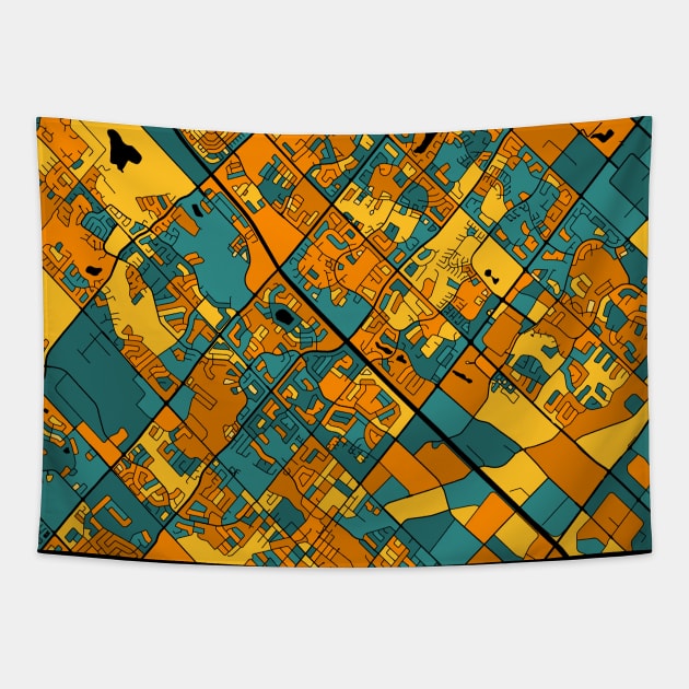 Brampton Map Pattern in Orange & Teal Tapestry by PatternMaps