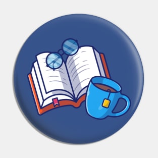 Book, coffee and glasses Pin