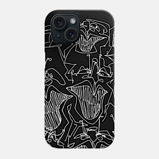 #2 - Limp Faces Psychedelic Line Ink Drawing with Art Style Black Phone Case