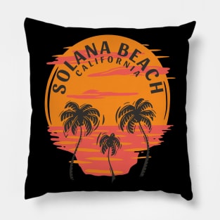 Solana Beach California Skull Sunset and Palm Trees Pillow