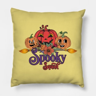 Spooky Squad Retro Halloween Design Pillow