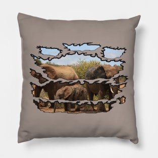 Ripped Wildlife Elephant Family Pillow