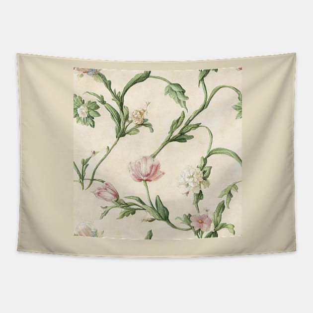 Vintage Pink and Green Floral Pattern Muted Tones Tapestry by VintageFlorals