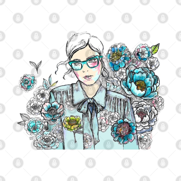 Woman Wearing Glasses in a Floral Pattern - 2. by FanitsaArt