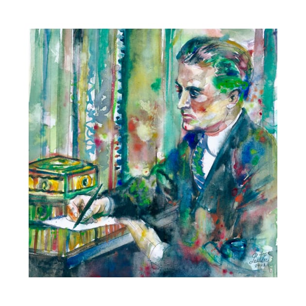 F. SCOTT FITZGERALD in his studio - watercolor portrait by lautir