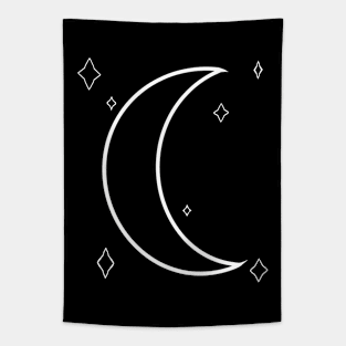 White Moon and Stars Celestial Graphic Art Tapestry