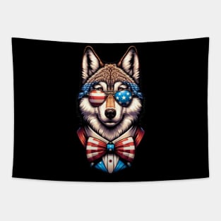 Wolf Patriotic Sunglasses American Flag 4th of July Tapestry