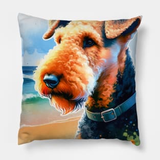 Beach Airedale Terrier Pillow