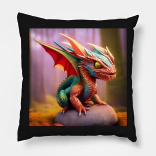 Cute Green and Orange Winged Baby Dragon Pillow