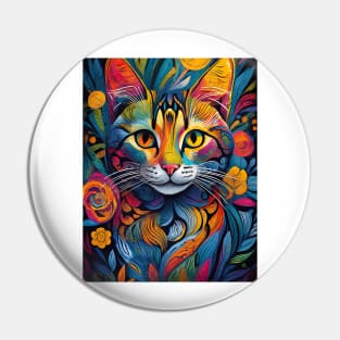 vibrant and colourful cat art design Pin