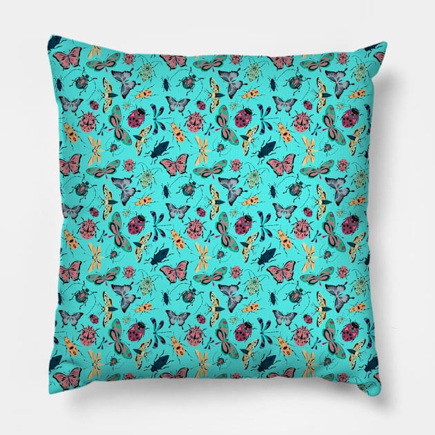 Bold vibrant insect pattern Pillow by ChelseaSwan