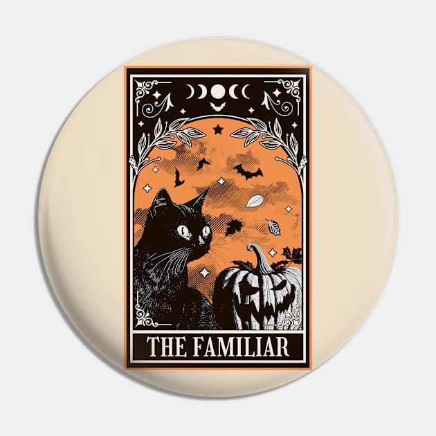 Black Cat Tarot Card - Witch Familiar Witchcraft Halloween Pin by OrangeMonkeyArt