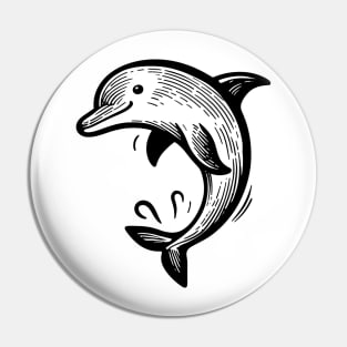 Stick Figure of a Dolphin in Black Ink Pin