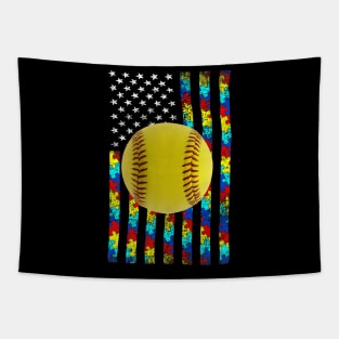 Autism Awareness Flag Softball Player Tapestry