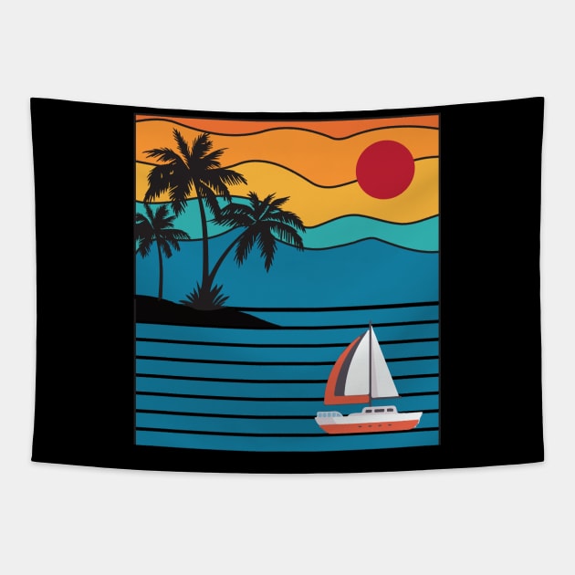 Vintage Retro Sailboat 80s 70s Style Sailing Boat Captain Tapestry by mrsmitful01