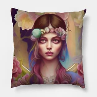 Pretty Hippie chick flowers and botanical Hippie girl Pillow