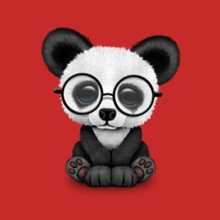 Cute Panda Bear Cub with Eye Glasses T-Shirt