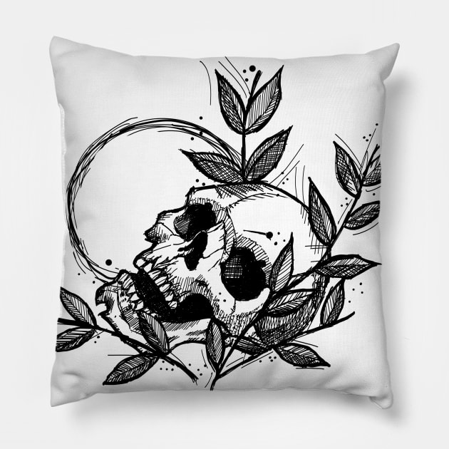 Skull With Vines and Sphere Original Sketch Art Pillow by ckandrus