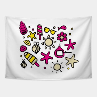 Copy of summer items color 2 - sun ice cream bee sea star sea elements warm Tapestry