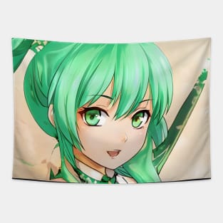 Green Hair Anime Girl Tapestry
