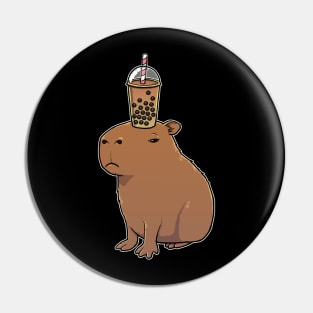 Capybara with Bubble Tea on its head Pin