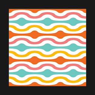 Retro Geometric Waves Pattern Orange Pink Turquoise Yellow T-Shirt