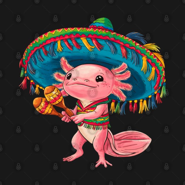 Axolotl Wearing Sombrero Cinco de Mayo by BoukMa