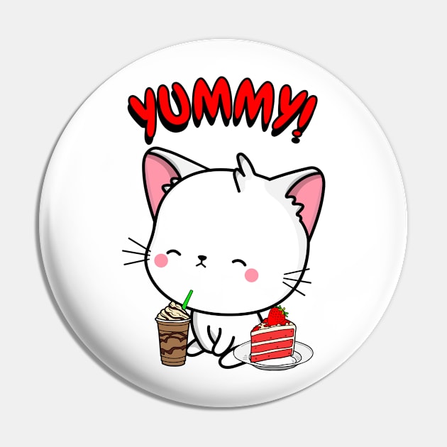 Cute white cat is having coffee and cake Pin by Pet Station