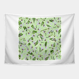 Bees and Hostas Tossed on Pale Green 5748 Tapestry