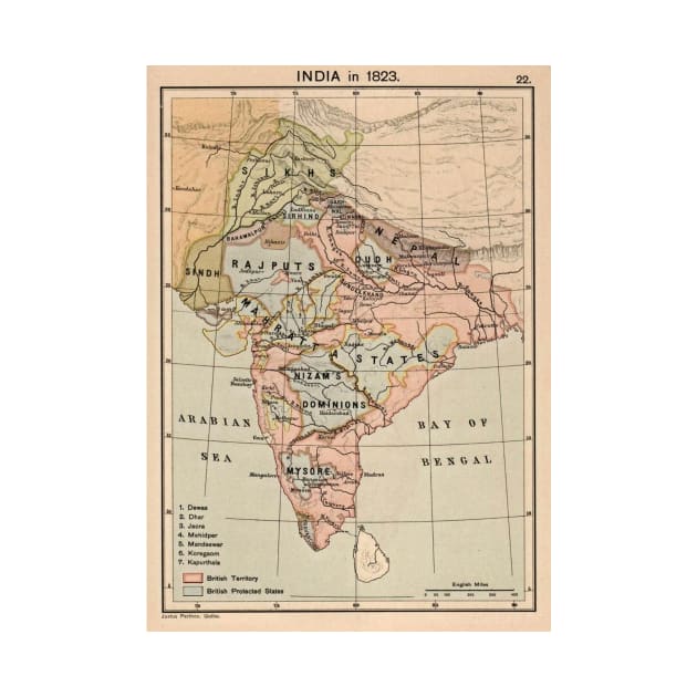 Vintage Map of India (1823) by Bravuramedia