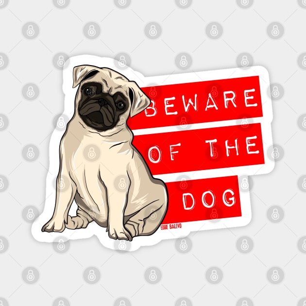 Beware of the Dog / Funny Pug Magnet by EddieBalevo